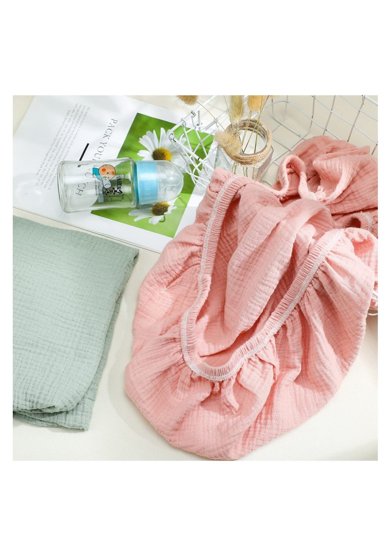 2 Pcs Bassinet Sheet for Baby, Cotton Fitted Unisex Mattress Sheets Baby Boy Girl Cradle Moses Basket Oval Rectangle Pad (Green, Pink)