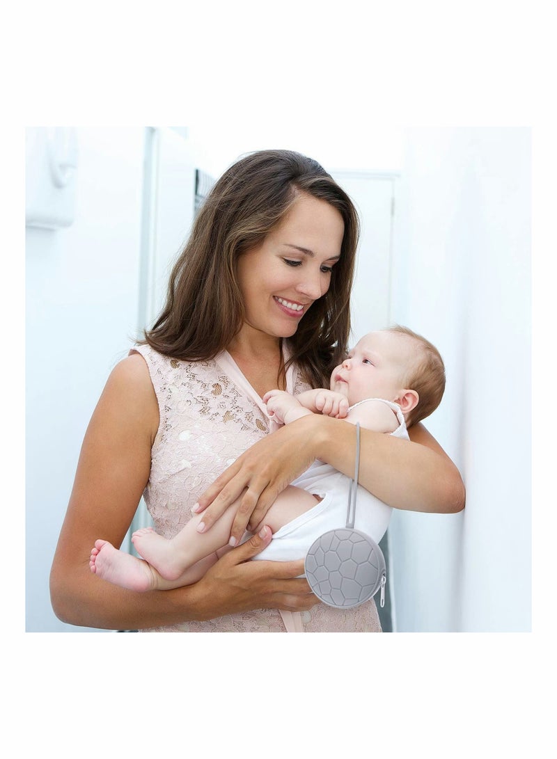 4 Pieces Pacifier Holder Case Set Includes Silicone Cover and Transparent Storage Box Container Pouch Bag, Easy to Clean (Gray, Light Pink)