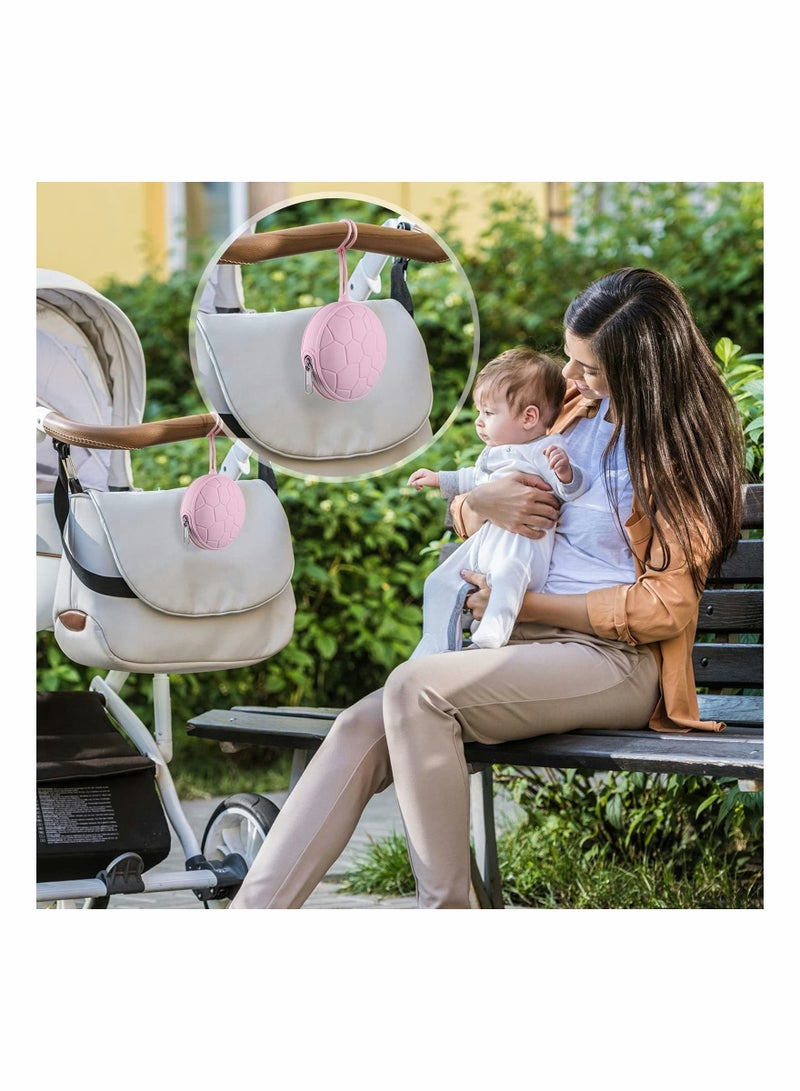 4 Pieces Pacifier Holder Case Set Includes Silicone Cover and Transparent Storage Box Container Pouch Bag, Easy to Clean (Gray, Light Pink)