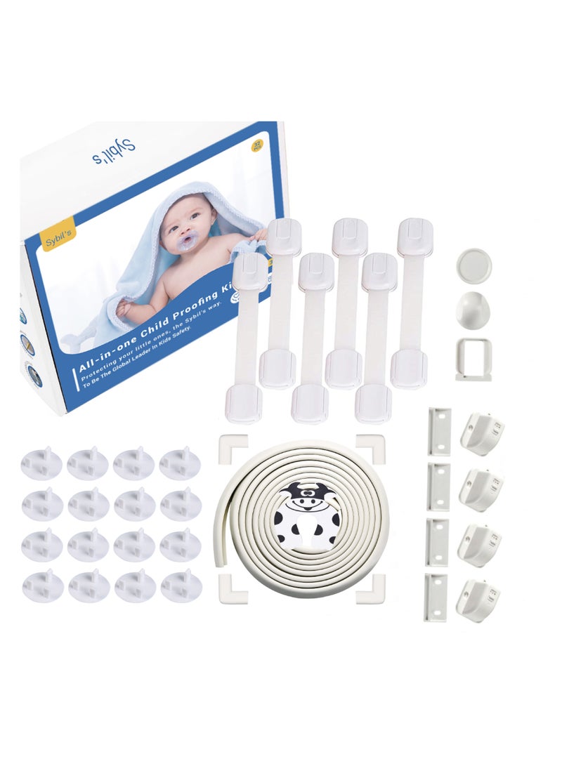 Childproofing Safety Kit | 6 Cabinet Locks | 4m Edge Protector | 12 Corner Guards | 16 Socket Covers | 1 Door Stopper | Home Safeguarding | Ideal Gift For Newborns Proofing (Safety Kit 3)