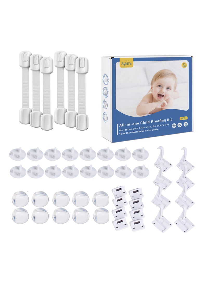 Childproofing Safety Kit | 6 Adjustable Cabinet Locks | 4 Door Stoppers | 4 U Locks | 12 Corner Guards | 14 Socket Covers | Home Safeguarding | Ideal Gift For Newborns Proofing (Safety Kit 2)