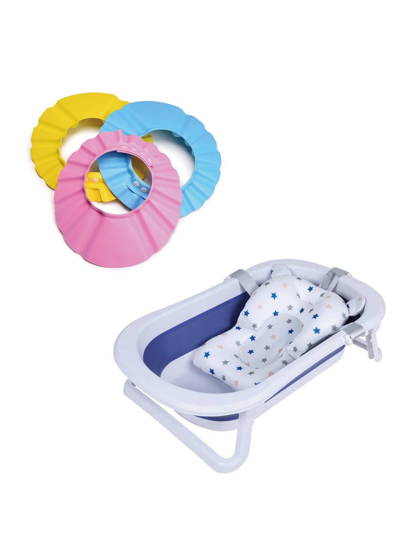 2 in 1 Bath Safety Kit Includes 1 x Baby Bath Pad and 3 x Baby Bath Caps with Ear Eye and Mouth Protection