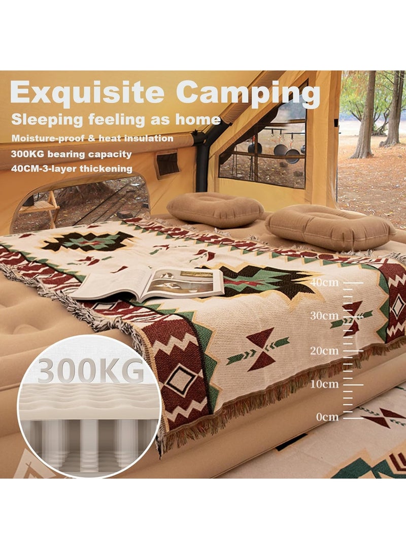 Air Bed Mettress with Built-in Electric Pump Inflatable Air Mettress Sleeping Pad Portable Roll Up Bed Inflatable Outdoor Mat for Tent Camping Car Truck for 2 People (Floor Mat for 2 Persons)