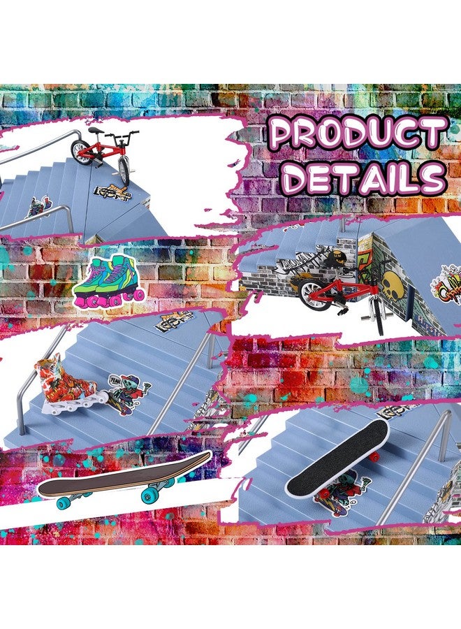 Fingerboard Skatepark Set 24 Pcs Fingerboard Finger Skateboards Ramp Fingerboard Accessories With Mini Finger Toy, Roller Skate, Finger Bike, Finger Scooter, Hand Board