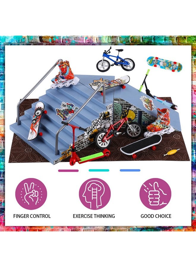 Fingerboard Skatepark Set 24 Pcs Fingerboard Finger Skateboards Ramp Fingerboard Accessories With Mini Finger Toy, Roller Skate, Finger Bike, Finger Scooter, Hand Board