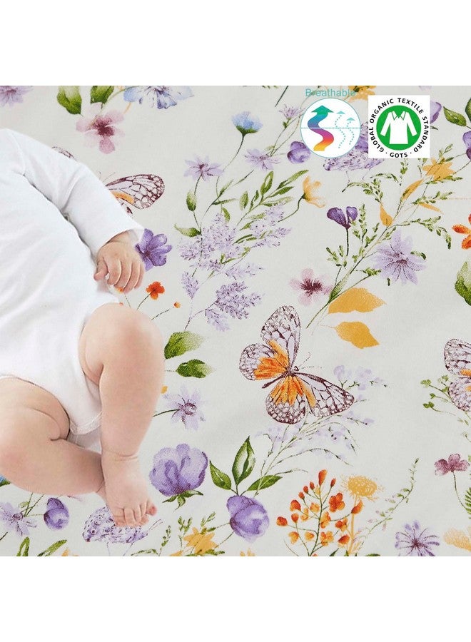 Luxury Softer Thicker Crib Sheets Set Cotton Wildflower Butterfly Printed Toddler Sheets For Baby Girls Breathable Comfy Durable 28
