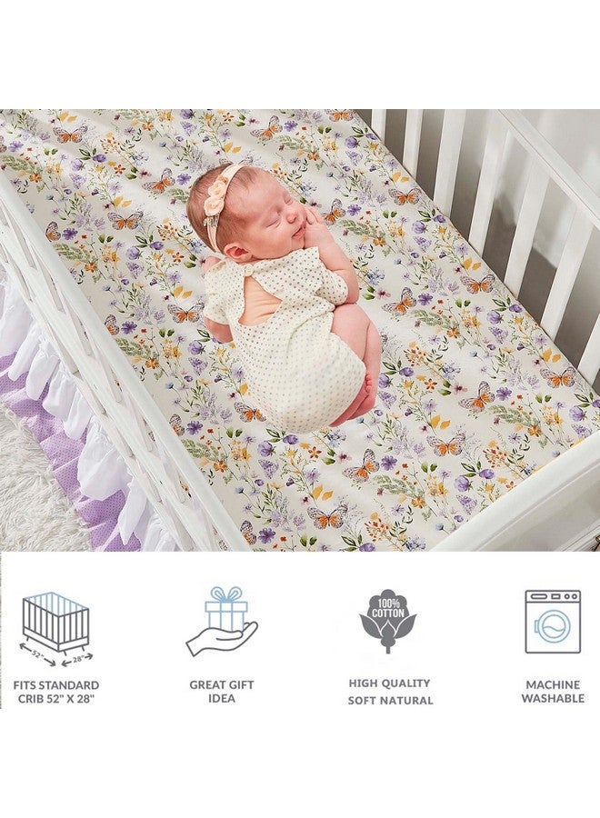 Luxury Softer Thicker Crib Sheets Set Cotton Wildflower Butterfly Printed Toddler Sheets For Baby Girls Breathable Comfy Durable 28