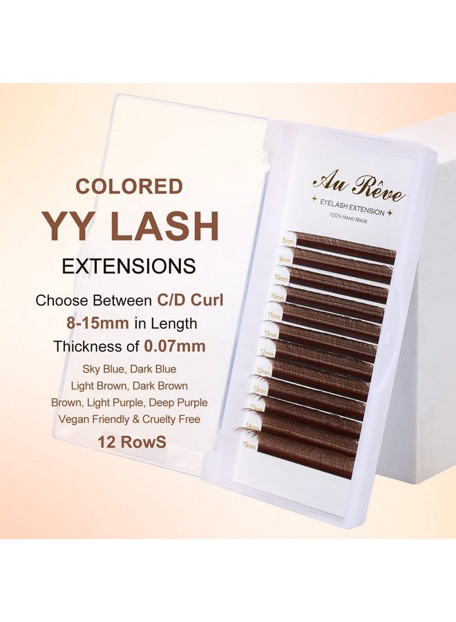 Y Lashes Extensions Colored Yy Lashes Premade Fans Brown Eyelash Extensions D Curl 0.07Mm 8 15Mm Mixed Tray Y Shape Easy Fan Volume Lashes Supplies (Yy 0.07 Cbrown)