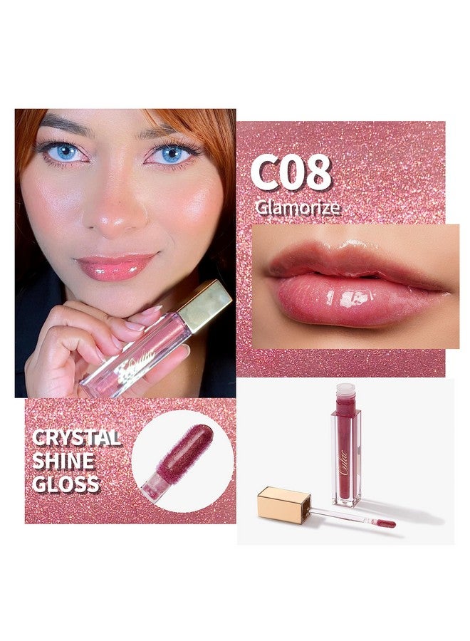 Clear Glitter Lip Plumper Gloss With Mirror Finish Moisturizing & Reduce Fine Lines Lip Oil Refuse Chapped Lips Non Sticky Lip Gloss For Girls Women 4.5Ml/0.15Fl.Ozglamorize(C08)