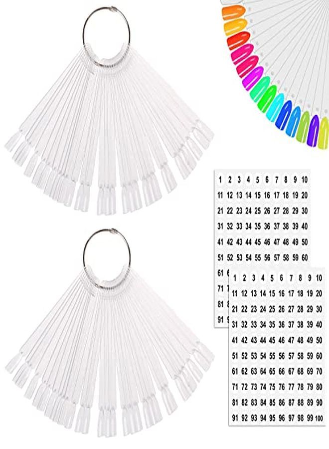 100 Pcs Clear Fan-Shaped False Nail Swatch Sticks Nail Polish Practice Display Art Tips Nail Sample Sticks With Metal Split Ring