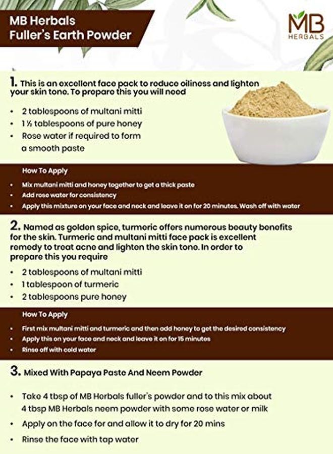 100% Pure Fullers Earth Powder 100G | 3.5Oz | Multani Mitti Facial Clay Bentonite Indian Healing Clay | No Preservatives | No Bleaching Agents | No Added Fragrance| Fuller'S Earth