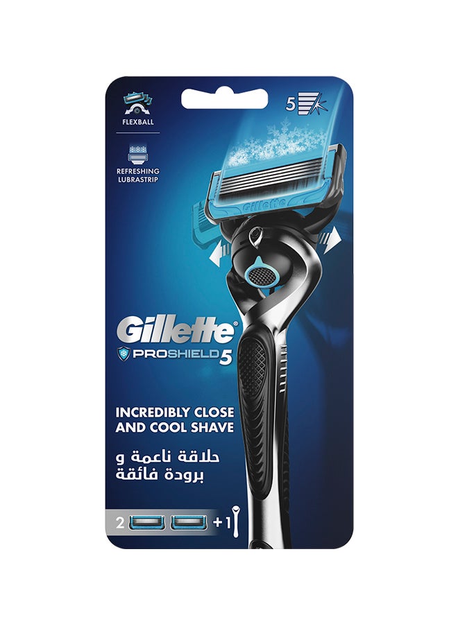 ProShield5 Chill razor Handle + 2 Blade  Refills Black/Grey/Blue