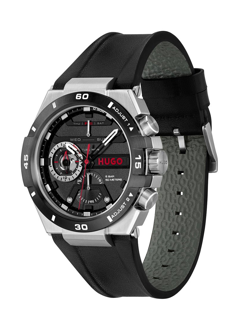Men's Analog Round Shape Leather Wrist Watch 1530336 - 46 Mm