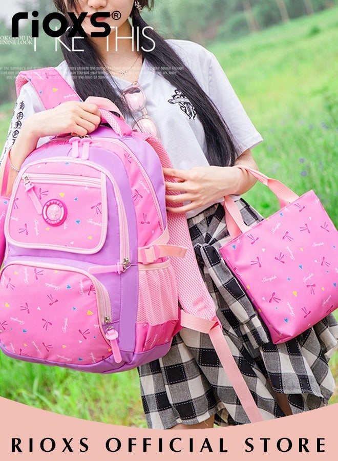 Girl Bowknot Printed Primary Junior High University School Bag Bookbag 3pcs Backpack Sets
