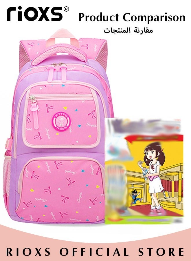 Girl Bowknot Printed Primary Junior High University School Bag Bookbag 3pcs Backpack Sets