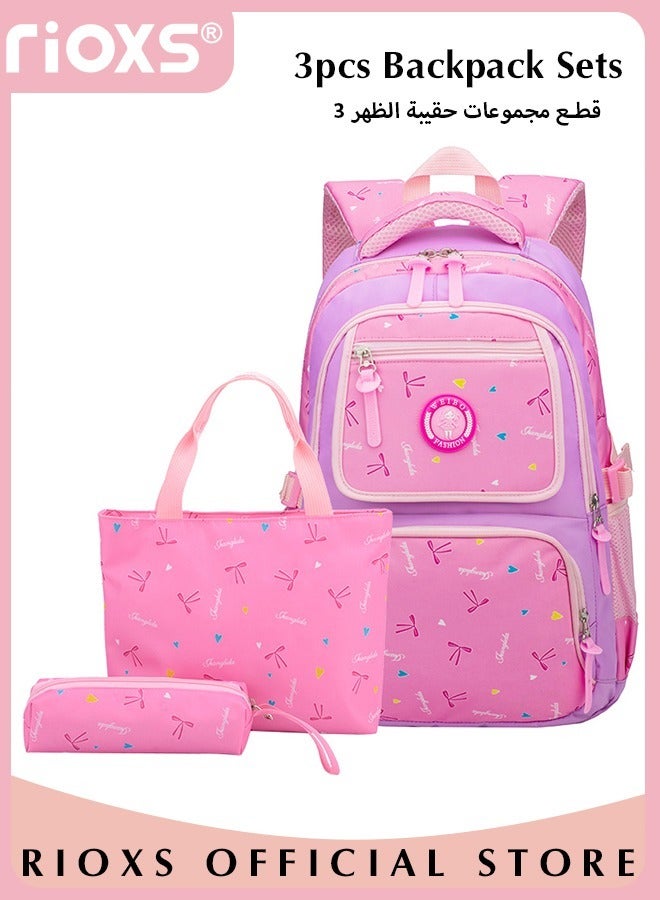 Girl Bowknot Printed Primary Junior High University School Bag Bookbag 3pcs Backpack Sets