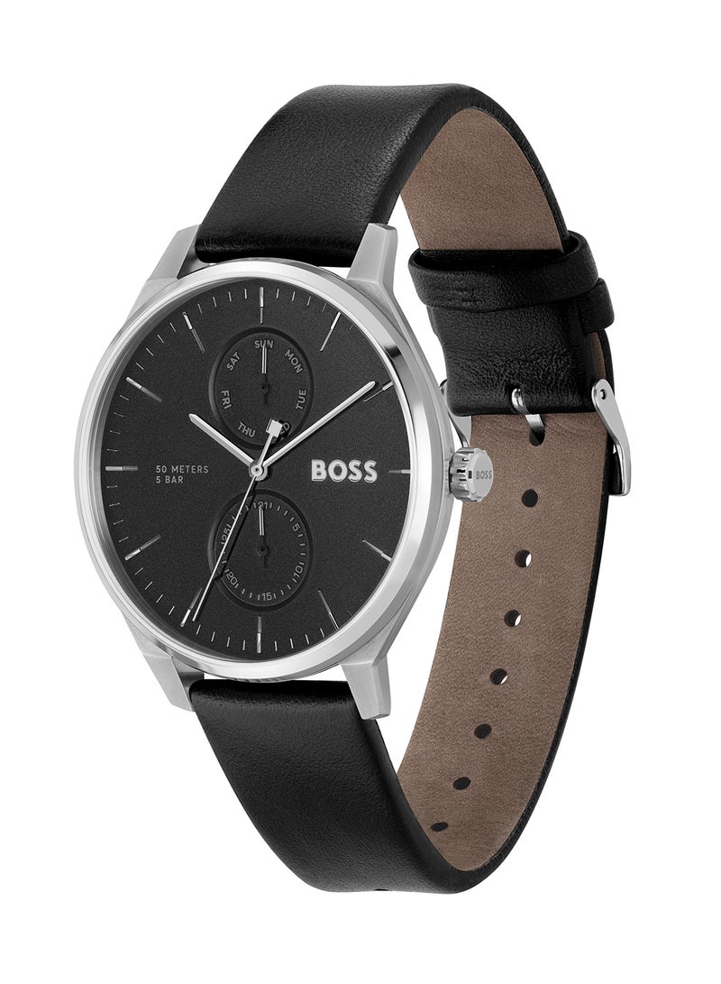 Men's Analog Round Shape Leather Wrist Watch 1514102 - 43 Mm