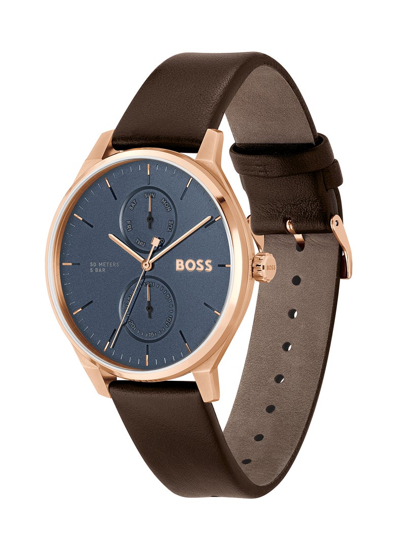Men's Analog Round Shape Leather Wrist Watch 1514103 - 43 Mm