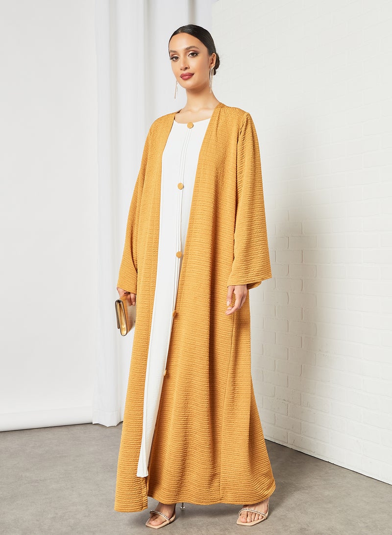Casual Stylish Abaya Yellow/White