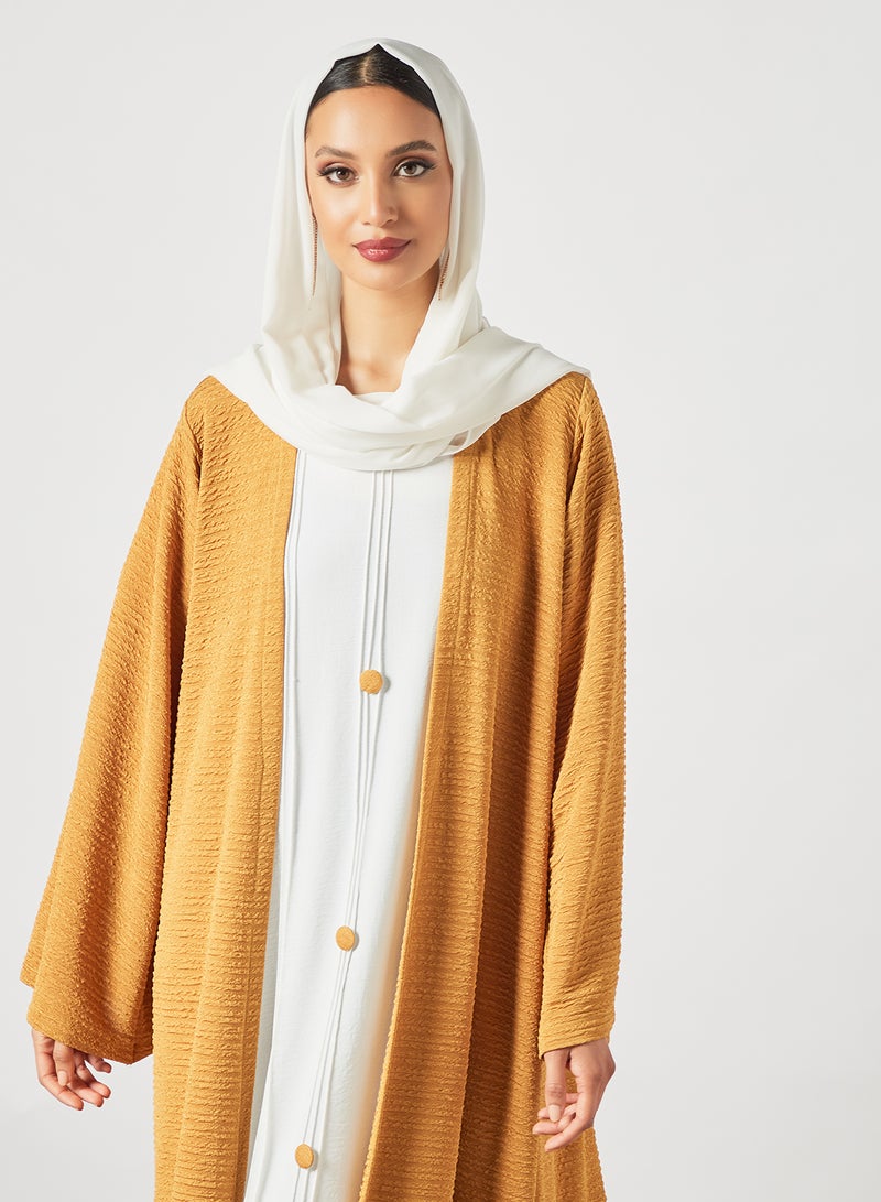 Casual Stylish Abaya Yellow/White