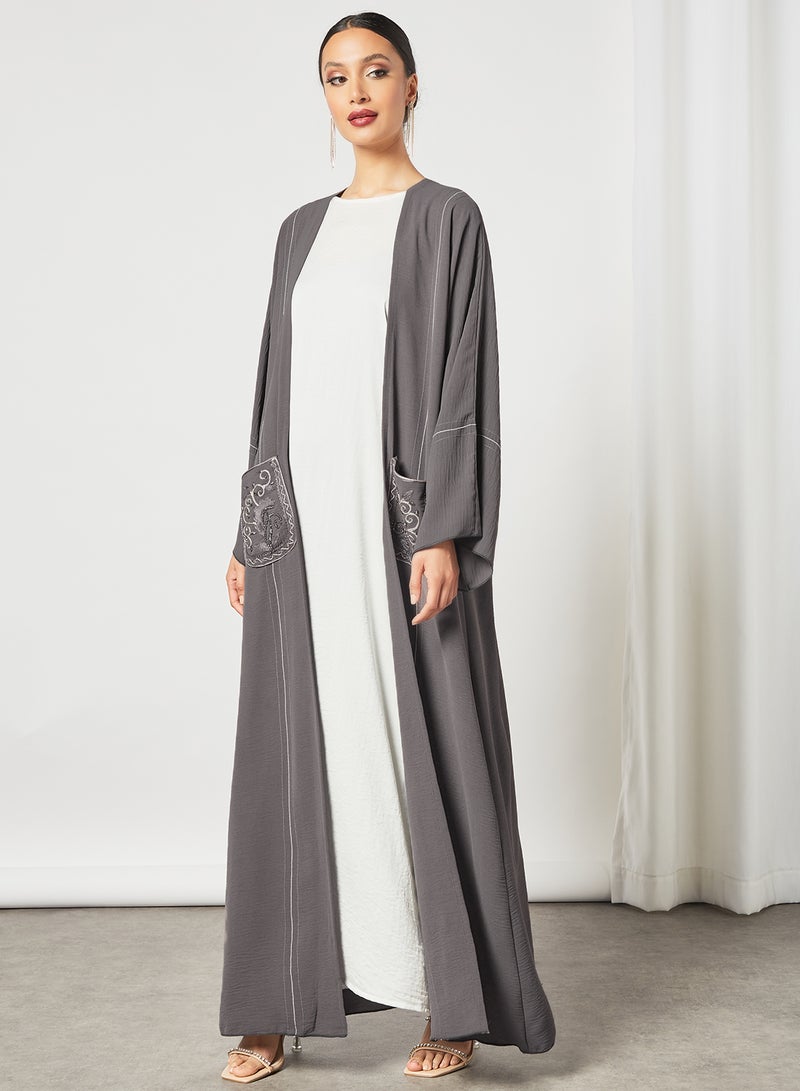 Casual Stylish Abaya Grey/White