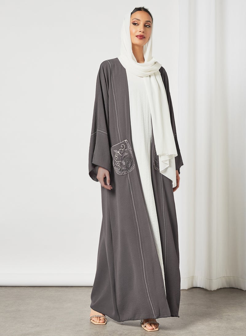 Casual Stylish Abaya Grey/White