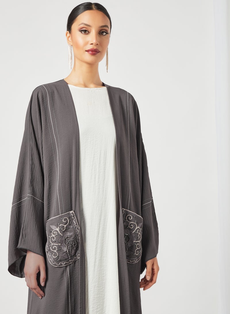 Casual Stylish Abaya Grey/White