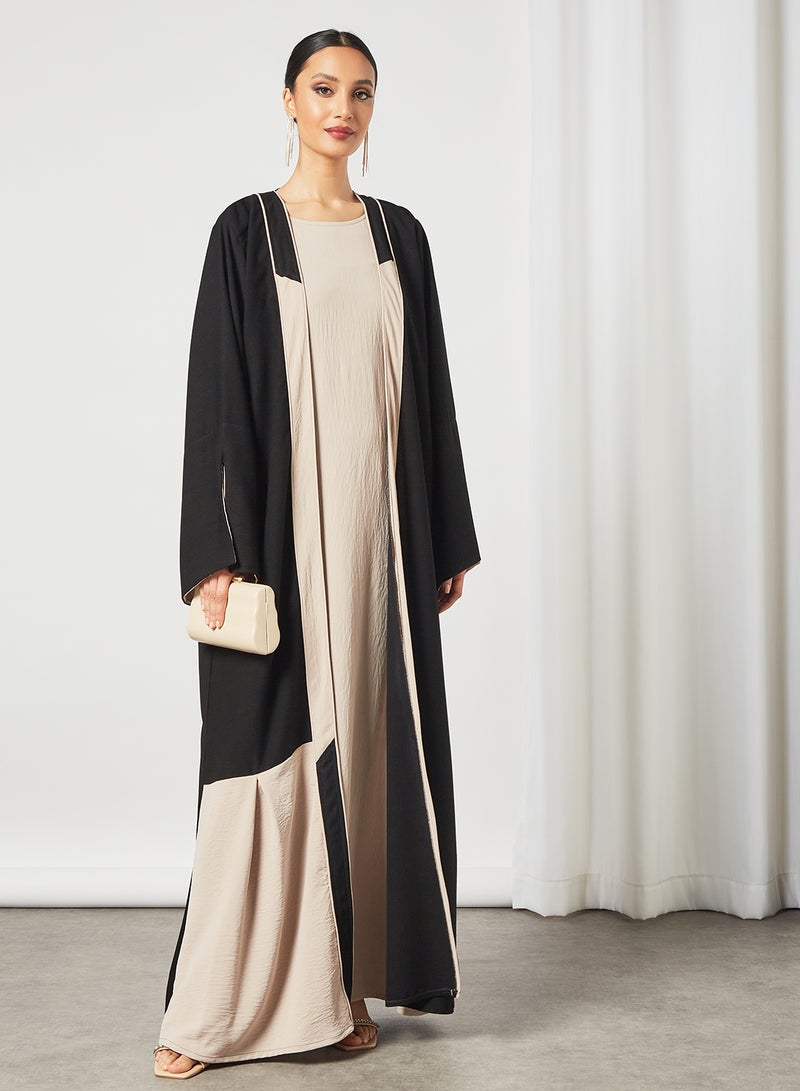 Casual Stylish Abaya Black/Beige