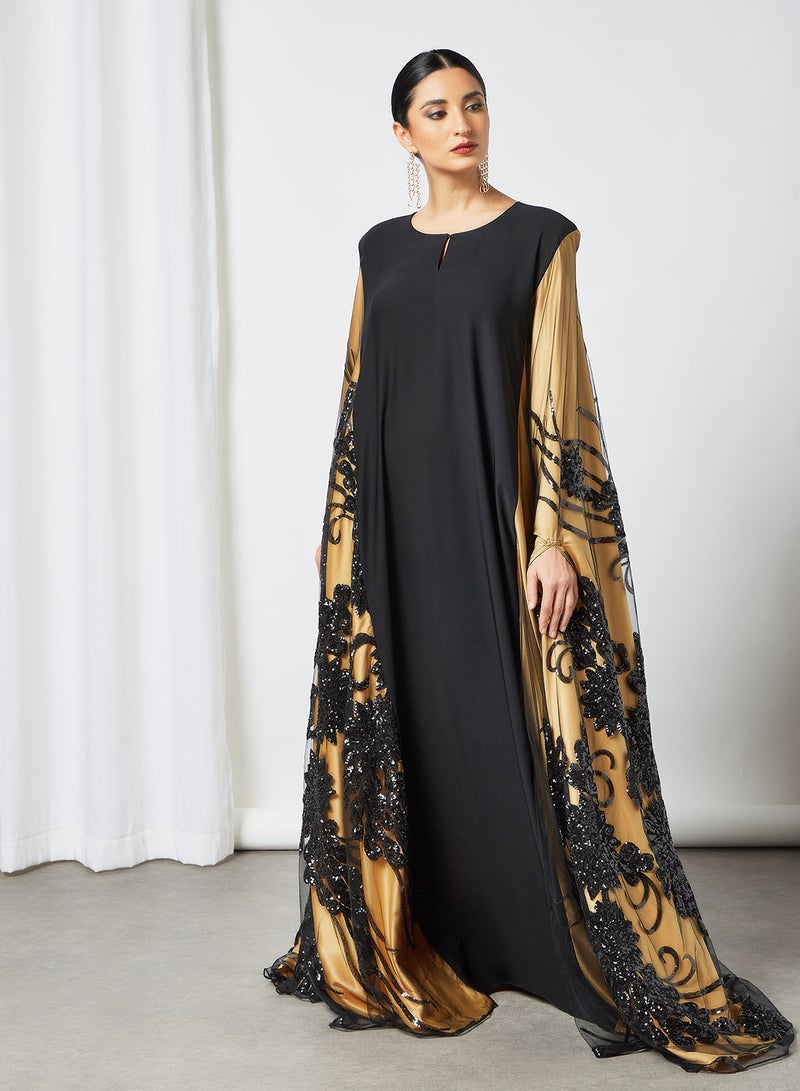 Comfortable Modest Abaya Black/Yellow