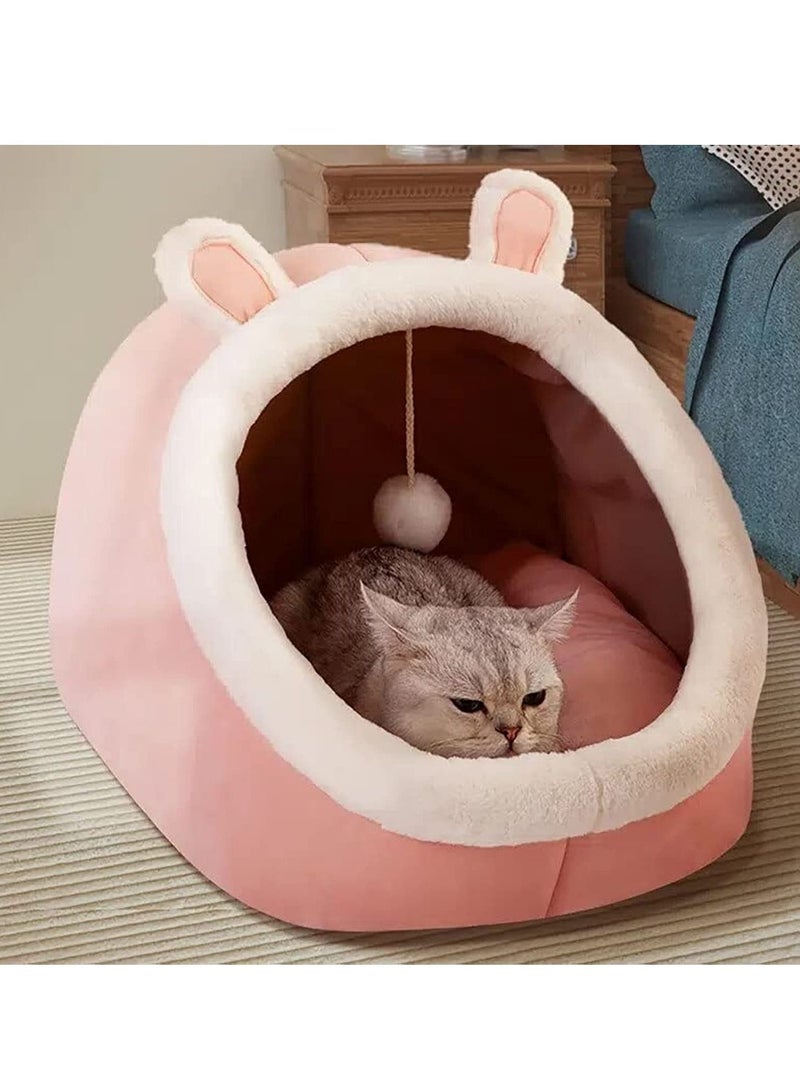 Semi-Enclosed Cat Bed with Large Space for Cats to Rest & Sleep, Pet Bed with Washable and Removable Mat, Ideal for Cats Small Dogs & Other Small Animals