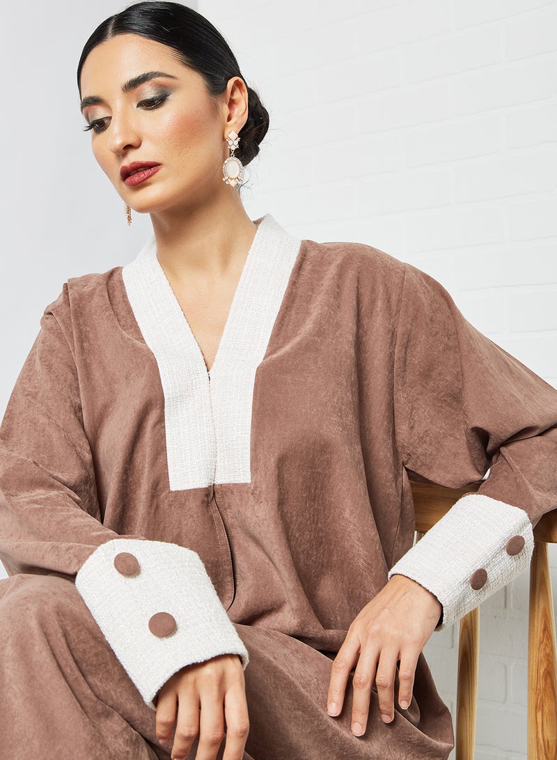 Coat Collared Abaya Brown
