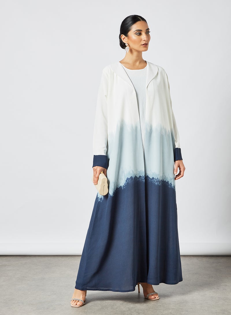 Tie And Dye Bisht Abaya Blue/White