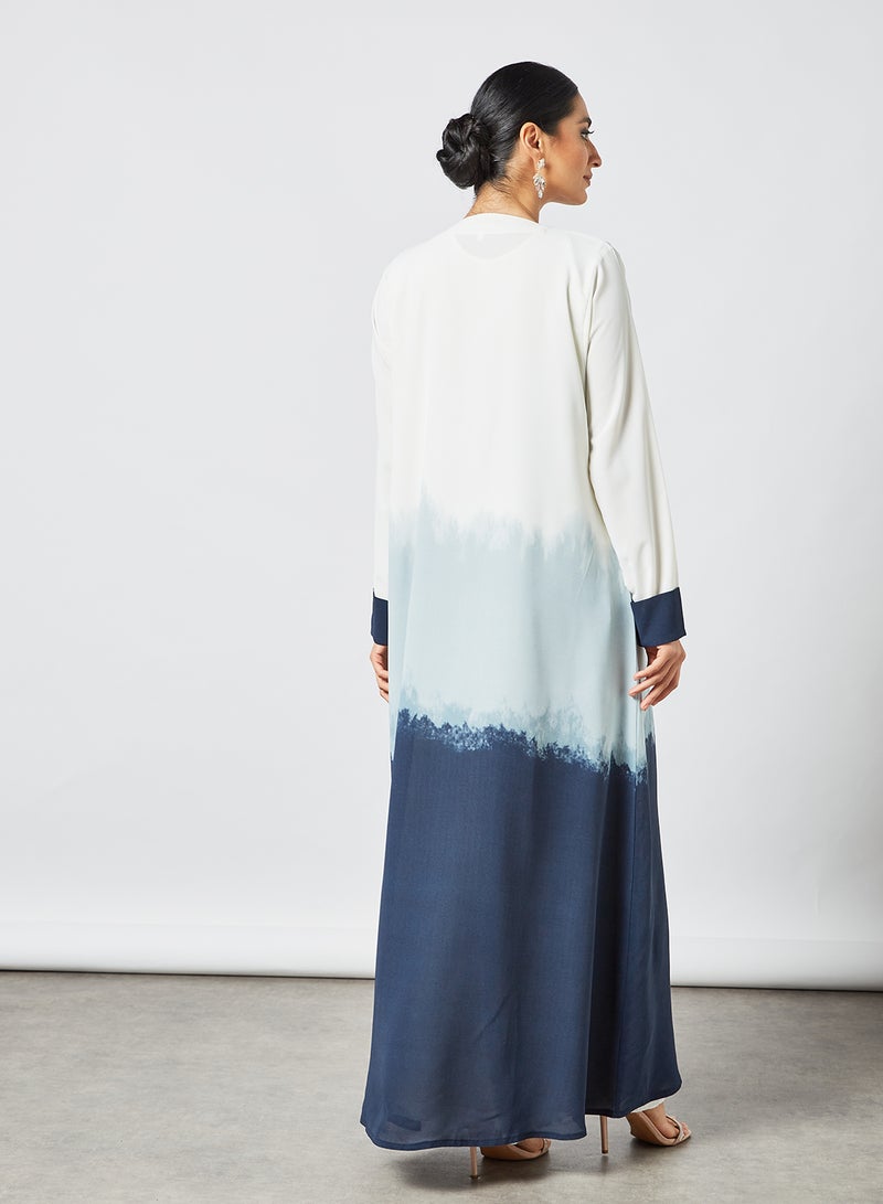 Tie And Dye Bisht Abaya Blue/White