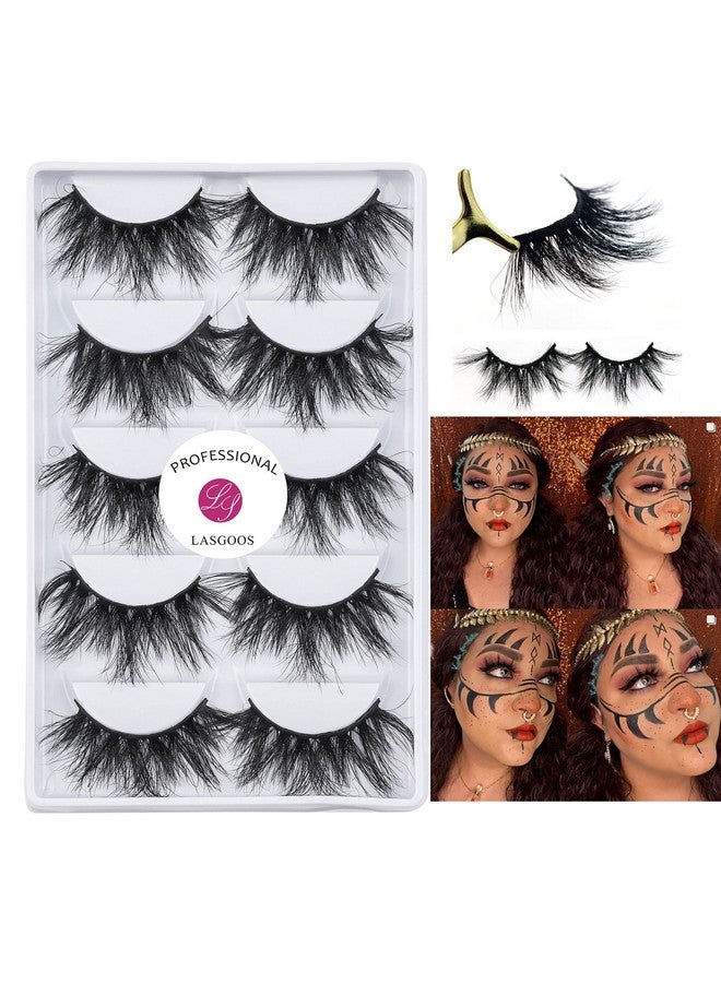 3D Mink 25Mm False Eyelashes Lasgoos Siberian Luxurious Soft Cross Thick Very Long Wedding Dram Party 5 Pairs Fake Eye Lashes (E895)