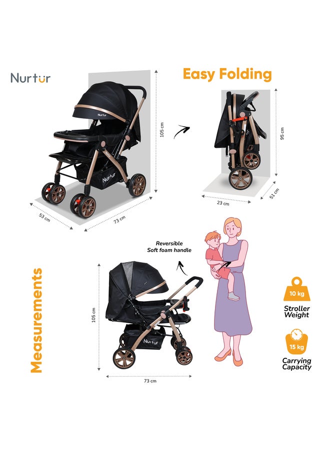 Wilder Baby Kids Travel Stroller 0 to 3 yearsStorage Basket Detachable Food Tray 5 Point Safety Harness Adjustable Backrest Reversible Handle Official Nurtur Product