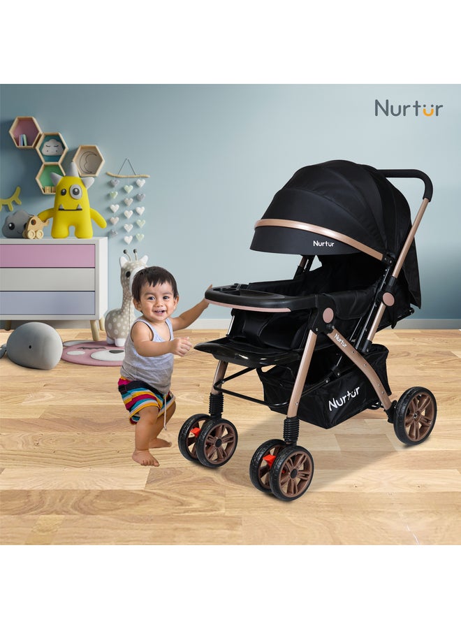 Wilder Baby Kids Travel Stroller 0 to 3 yearsStorage Basket Detachable Food Tray 5 Point Safety Harness Adjustable Backrest Reversible Handle Official Nurtur Product