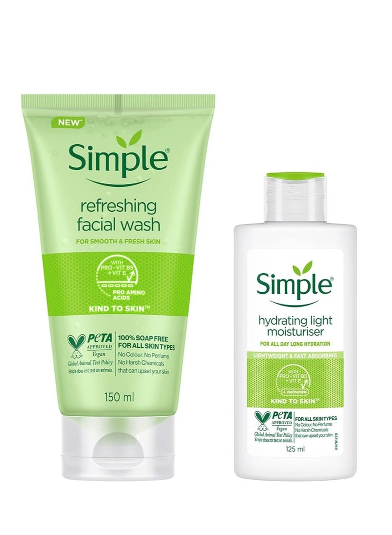 Simple Kind To Skin Hydrating Light Moisturiser 125ml And Simple Kind To Skin Refreshing Facial Wash 150ml
