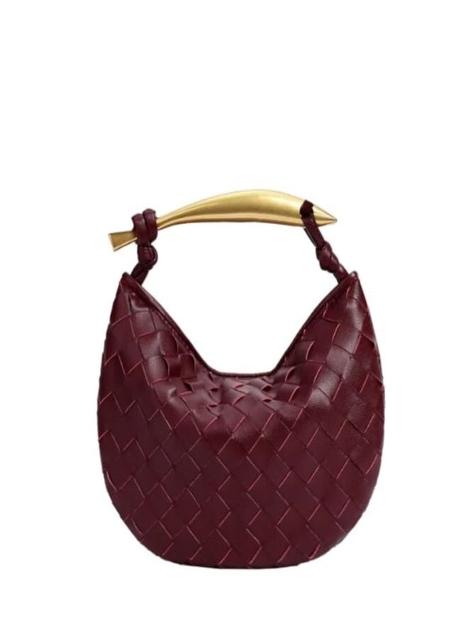 Woven Leather Hobe Dumpling Bag Dinner Handbag For Women Purse Hobo Bag Knotted Woven Handbag Summer Clutch Bag(Wine Red)