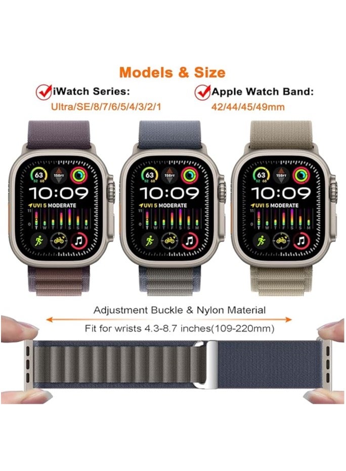(Pack of 3) Apple Watch Alpine Loop Band 49mm/45mm/44mm Nylon Woven Sport Strap Compatible with iWatch Series Ultra2/Ultra/9/8/7/6/SE/SE2/5/4/3/2/1
