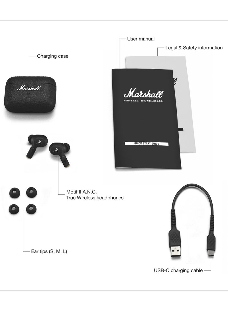 Motif II ANC - True Wireless Active Noise Cancelling Bluetooth Headphones, Earbuds, 30 Hours Playtime – Black