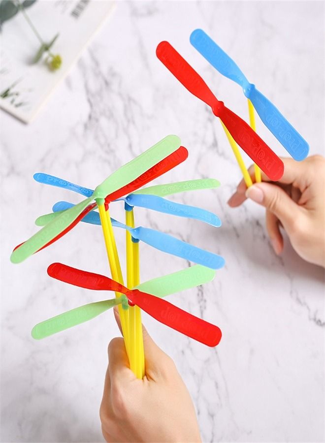 Set of 10 Plastic Bamboo Dragonfly Hand Spinners Flying Toys for Outdoor Sports and Mind Development