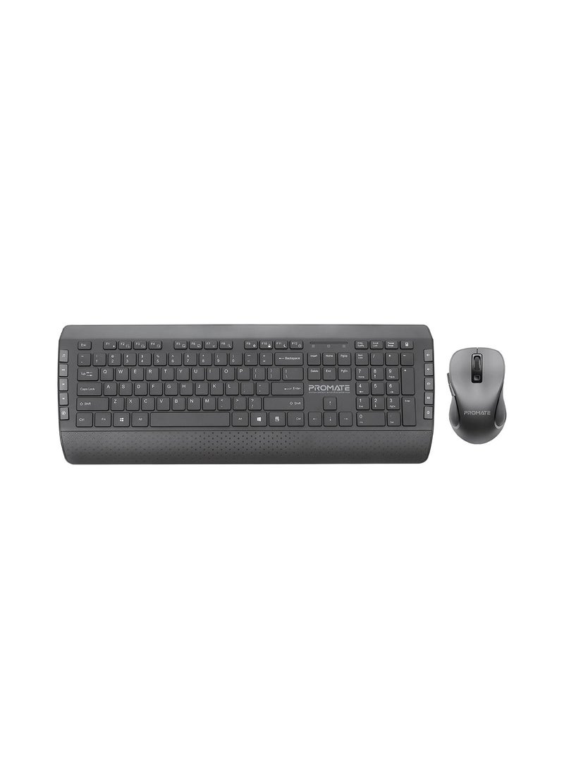Wireless Keyboard And Mouse, Ergonomic 2.4Ghz Keyboard And Mouse Combo With Palm Rest, Silent Keys, 1600Dpi Precision Tracking Mouse, Nano USB Receiver And Auto-Sleep Function For PC, Desktops BLACK