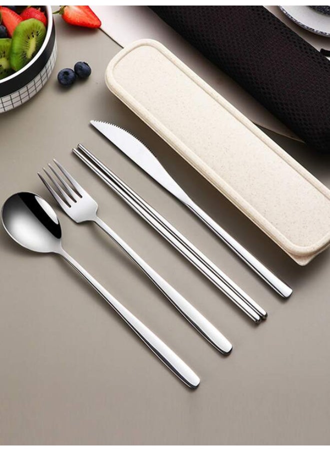 Skin Sliver 4pcs Stainless Steel Portable Tableware Set, Including Steak Knife, Fork, Spoon and Chopsticks
