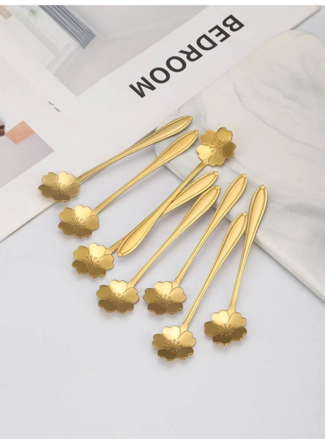 Golden 8pcs Flower Design Spoon, Gold Stainless Steel Stirring Spoon For Coffee