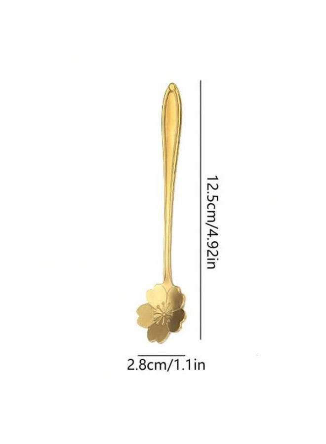 Golden 8pcs Flower Design Spoon, Gold Stainless Steel Stirring Spoon For Coffee