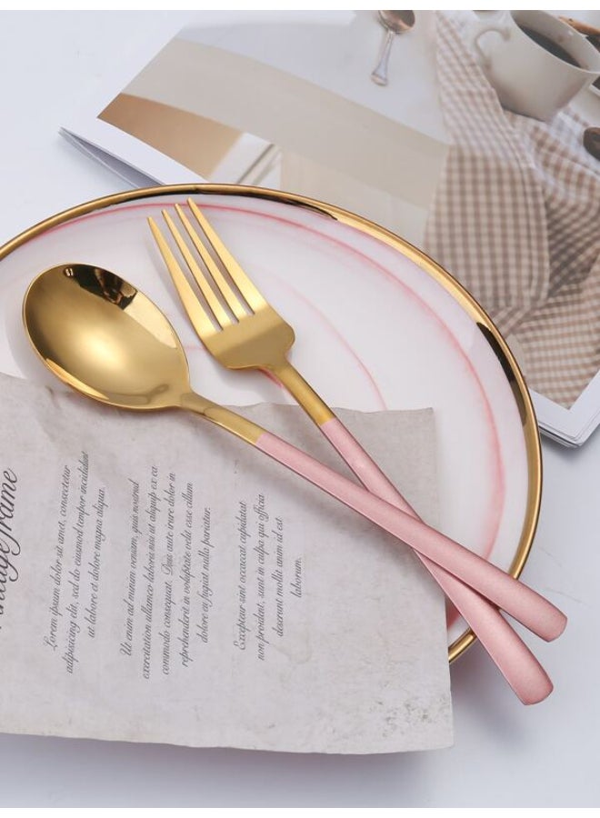 Creative Stainless Steel Western Cutlery Spoon & Fork Set For Dessert, Soup, Fruit, Salad, Rose Gold 2pcs