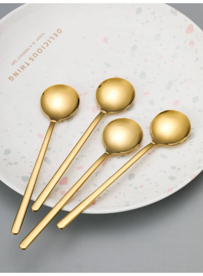 4pcs set Stainless Steel Spoon, Gold Small Stirring Spoon For Coffee Dessert