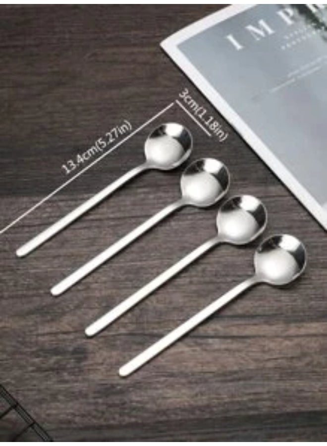 4pcs Stainless Steel Spoon, Silver Simple Small Stirring Spoon For Home