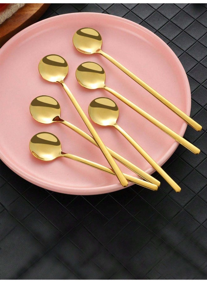 4pcs set Stainless Steel Creative Long Handle Coffee Spoon, Delicate Small Round Spoon, Dessert Spoon, Condiment Spoon