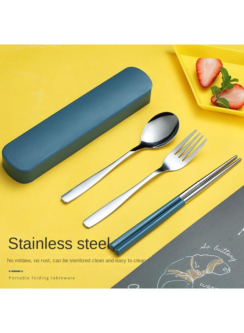 Stainless Steel Portable Tableware Box Chopsticks Spoon Fork Three-piece Set Students Children Office Workers Simple Suit